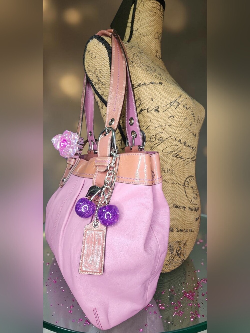 Y2K Vintage Coach Soho Pleated Leather Shoulder Bag In Pink Style number F13732 - Picture 12 of 16